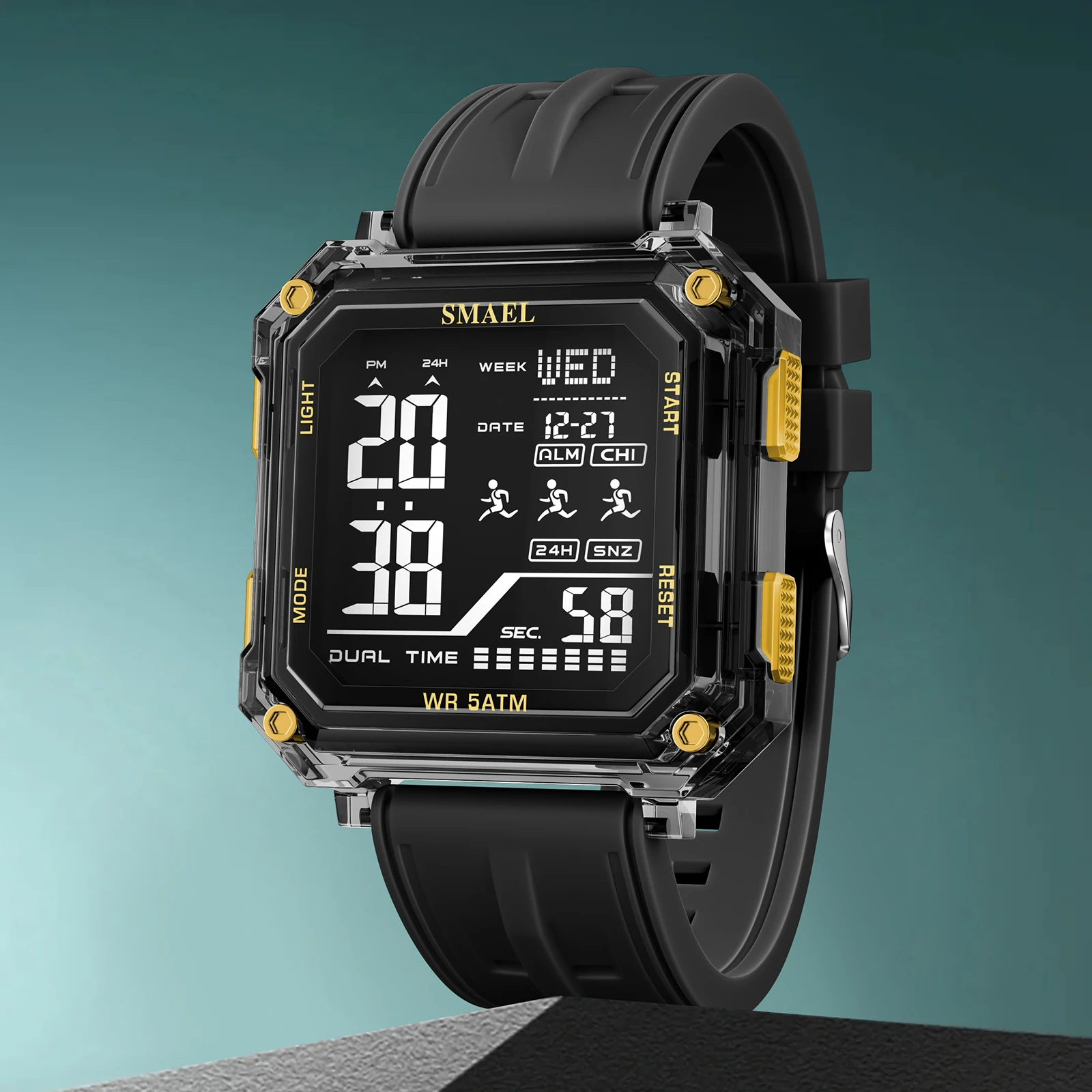 SMAEL Sport NEW Watches 8129 LED DisplayShock Resistant 50M Waterproof Alarm Clock Analog Digitals For Men