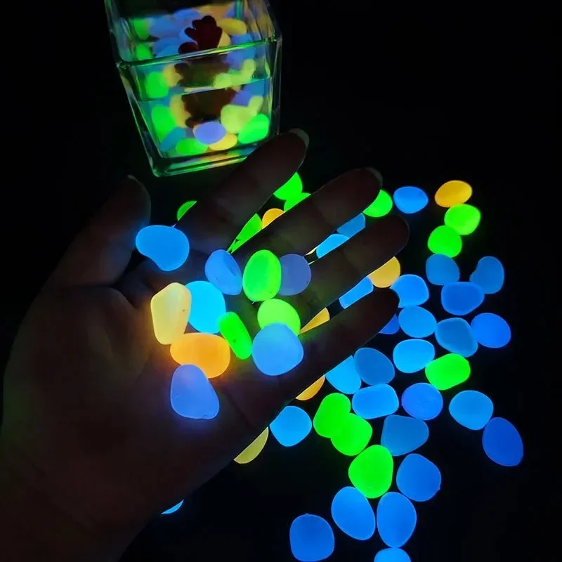 100 galets lumineux qui brillent dans le noir pour la décoration de chemins, pelouses et jardins - pierres lumineuses