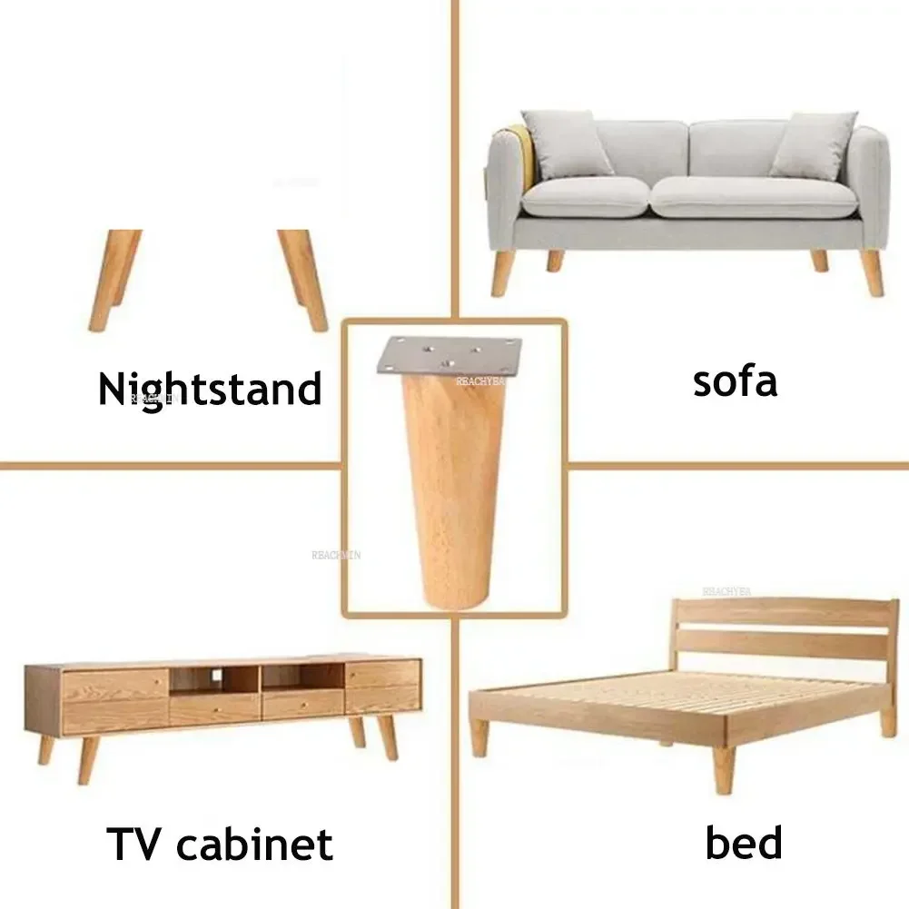 4pcs 6/15/30cm Natural Solid Wood Leg for Furniture Coffee Table Feet Sofa Bed Tv Cabinet Chair Tilted Cone Foot Replacement Leg