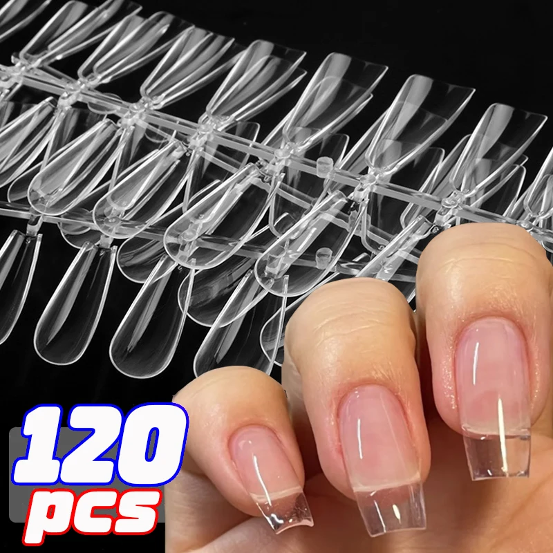 24-120pcs Transparent Fake Nail Tips Acrylic Ballerina Nail Tips Long Shape Half Cover Coffin Professional False Art Nails