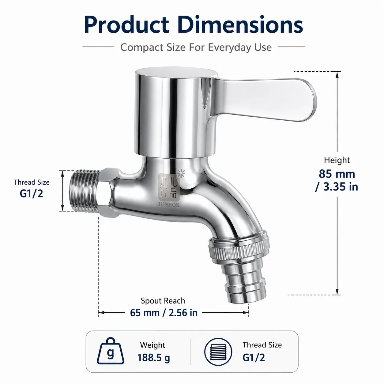 Polished Chrome 304 Stainless Steel Washing Machine Tap, G1/2 Thread Spigot for Garden Balcony Easy Install view 2