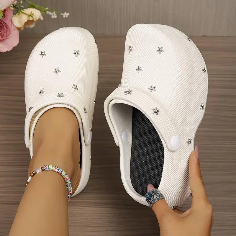 Y2K Metall-Stern Chunky Plateau Clogs Sandalen Damen Sommer 2026 Weiche Dicke Sohle Gartenschuhe Leichte Strandpantoffeln für Frauen – Detail 17