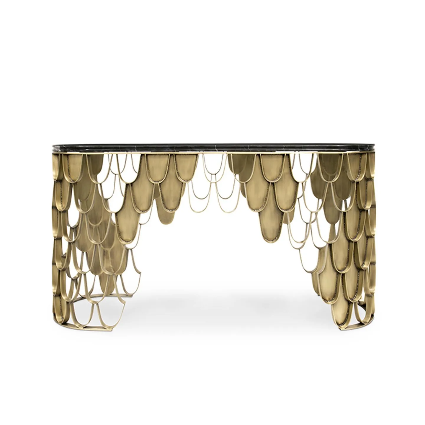 

Italian light luxury marble entrance table Entry end view table Modern high-end art fish scale stainless steel entrance table