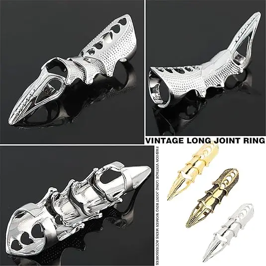 Men's Knuckle Joint Full Finger Double Ring Punk Rock Eagle Claw Armor Activity Ring Gothic Halloween Cosplay Jewelry for Women