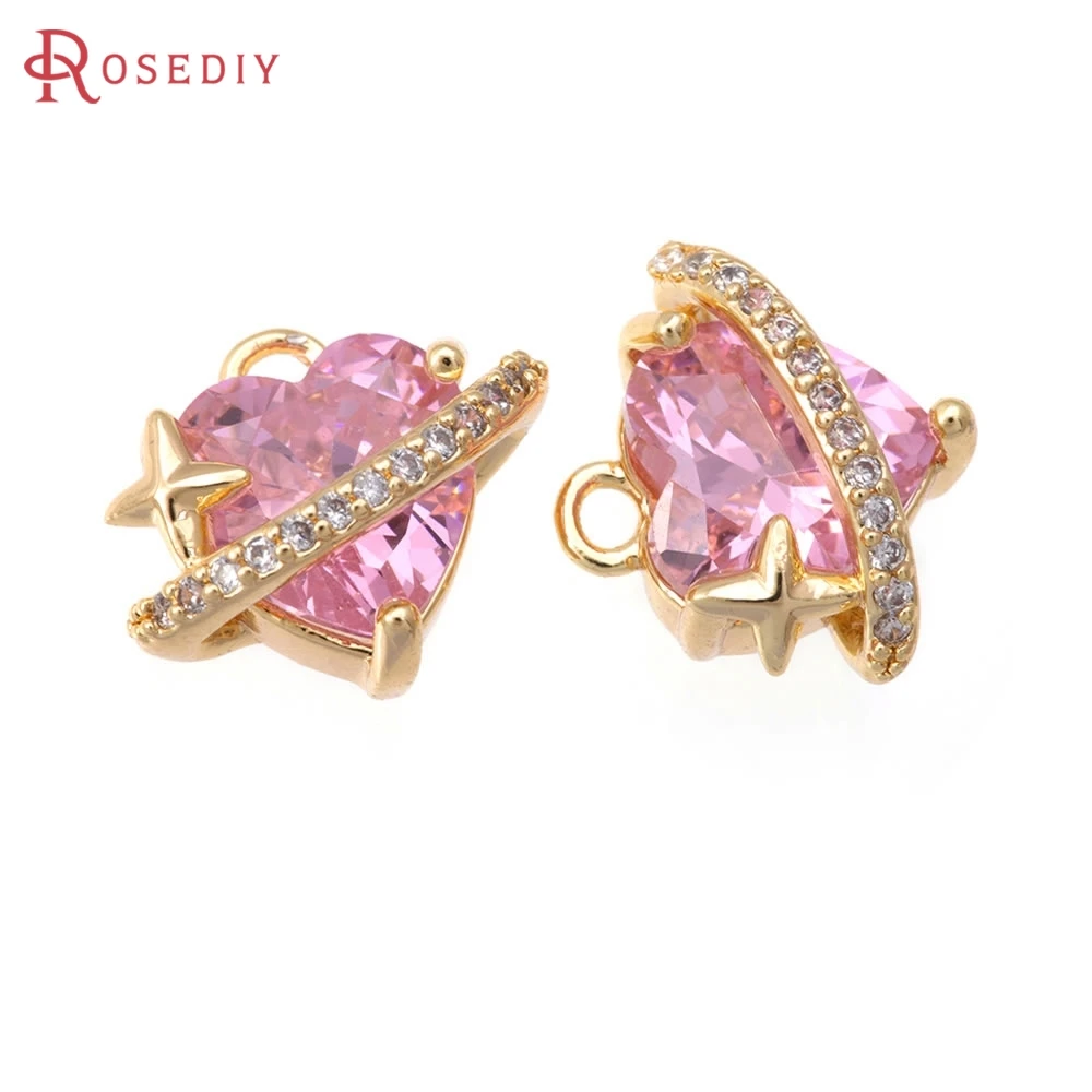 

2PCS 18K Gold Color Brass Zircon Heart Charms Pendants High Quality Diy Necklace Earrings Charms Jewelry Making Accessories