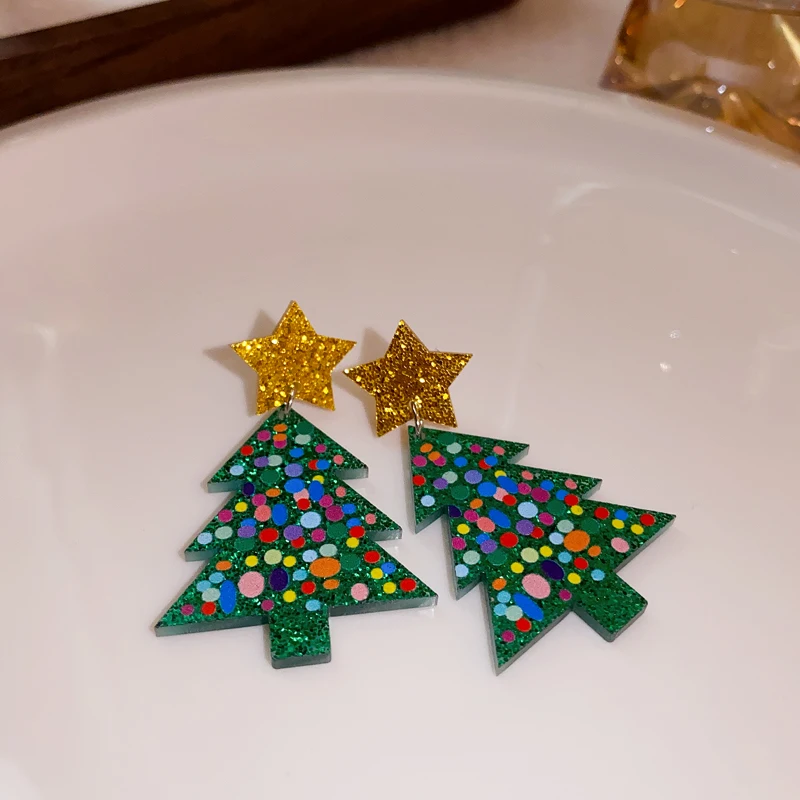 2 أزواج الراتنج نجوم أشجار عيد الميلاد سوبر التألق الملونة الترتر هندسية استرخى أقراط للنساء مهرجان الأذن مجموعات مجوهرات #3