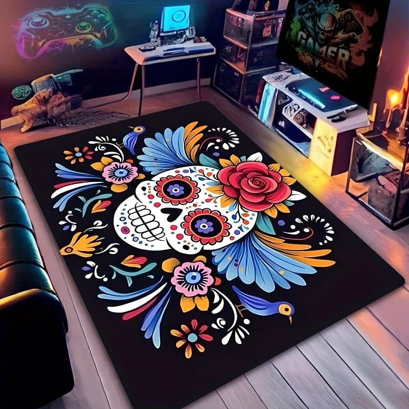 Day of the Dead doormat - featuring vibrant skull and floral designs, perfect for Halloween and cultural celebrations