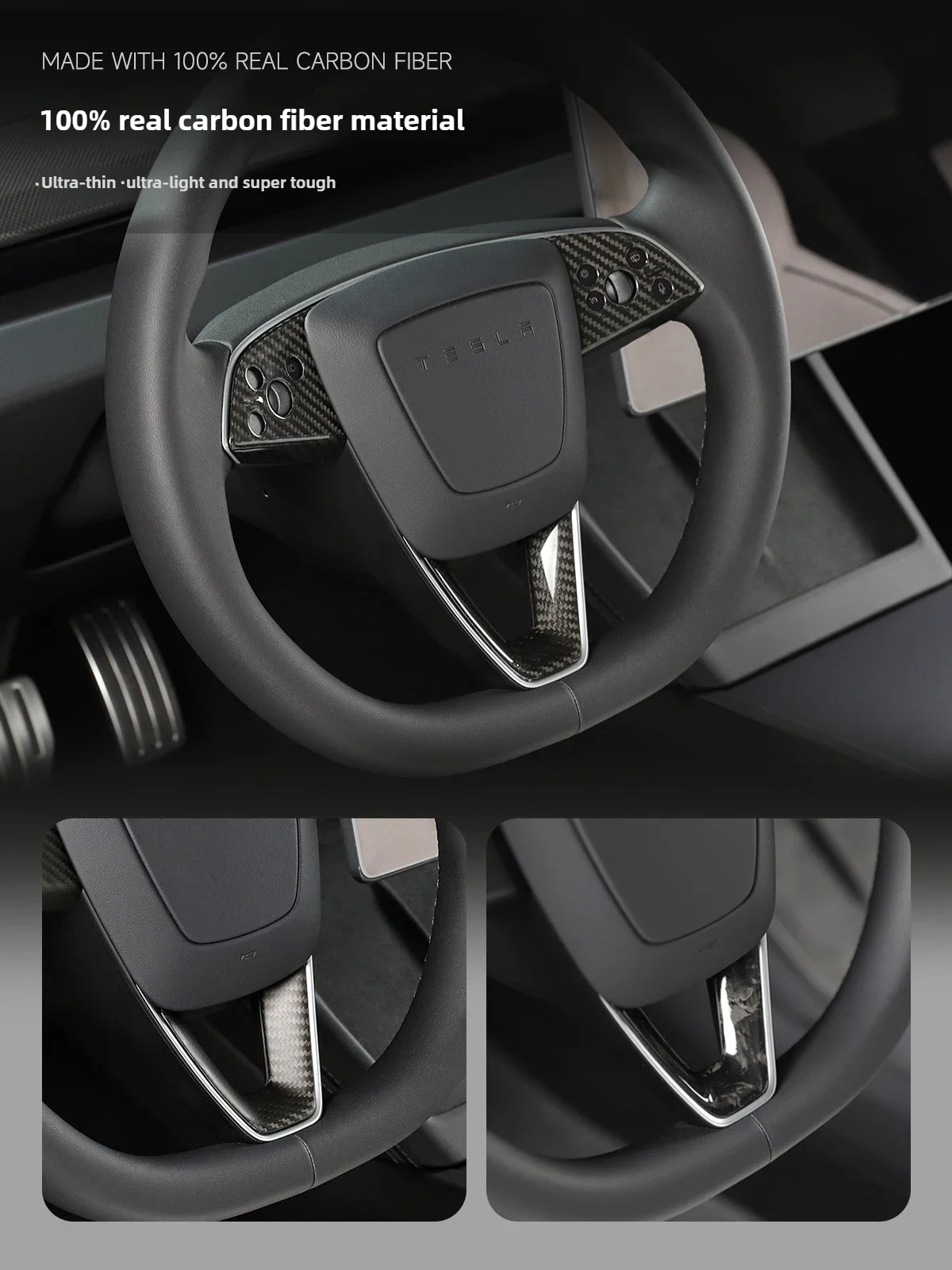 TPARTS is suitable for Tesla's new version of Model 3 true carbon fiber steering wheel sticker non-destructive interior patch