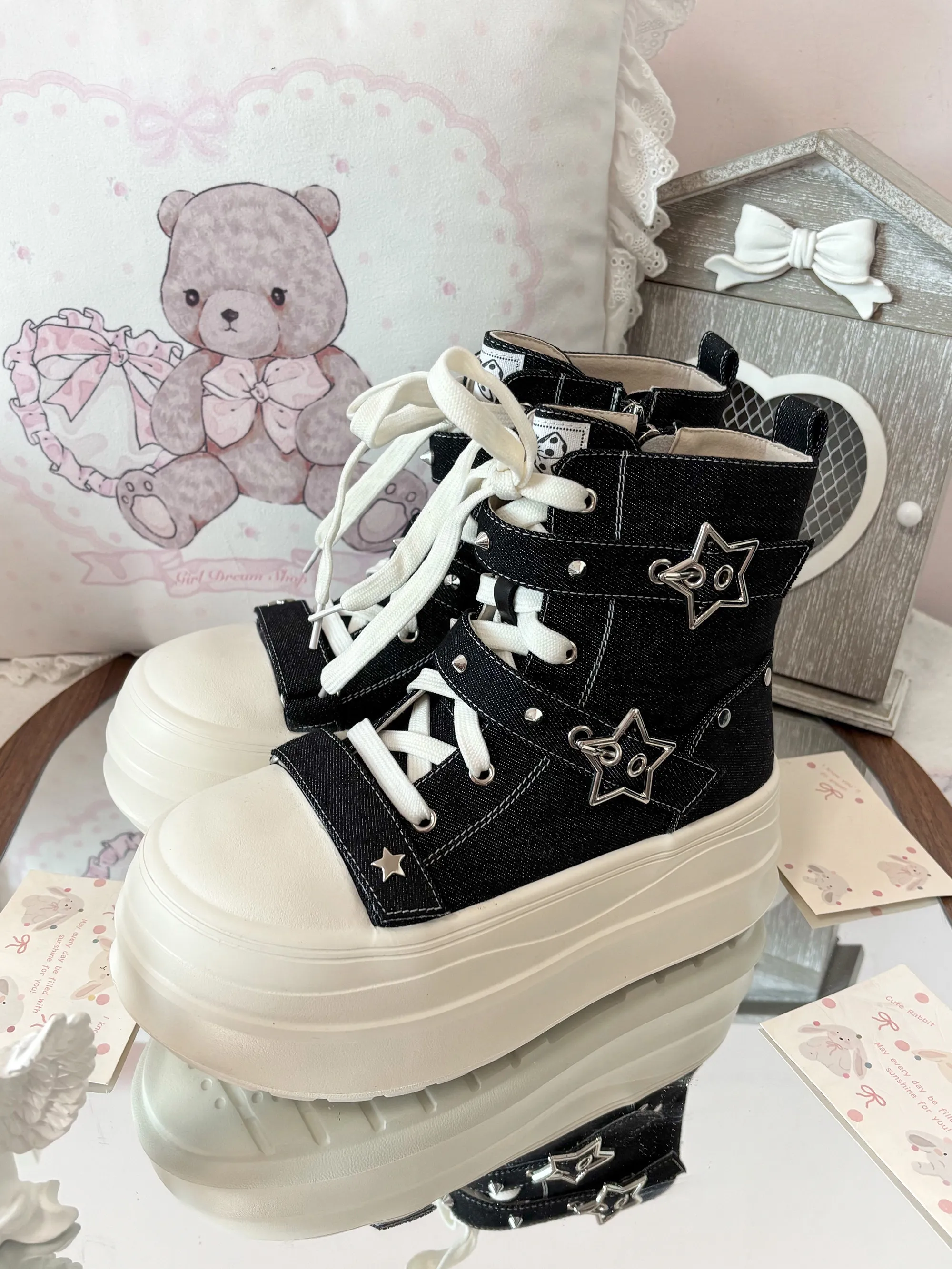 

Y2k Gothic High-top Platform Sneakers Women Star Buckle Canvas Lolita Shoes Canvas Sneakers For Streetwear