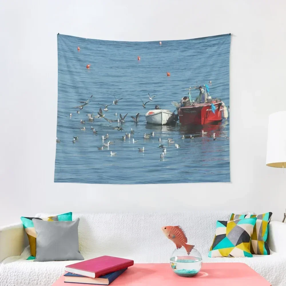 낚시 보트 바다 갈매기 바다 풍경 태피스트리 룸 장식 한국어 스타일 룸 장식 액세서리 애니메이션 장식 맞춤 태피스트리
