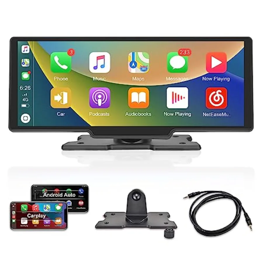 

Carplay Screen Stereo 10.3 inch HD Wireless Portable Car Buddy Touchscreen Radio for Vehicle Use ABS Plastic Black Easy Install