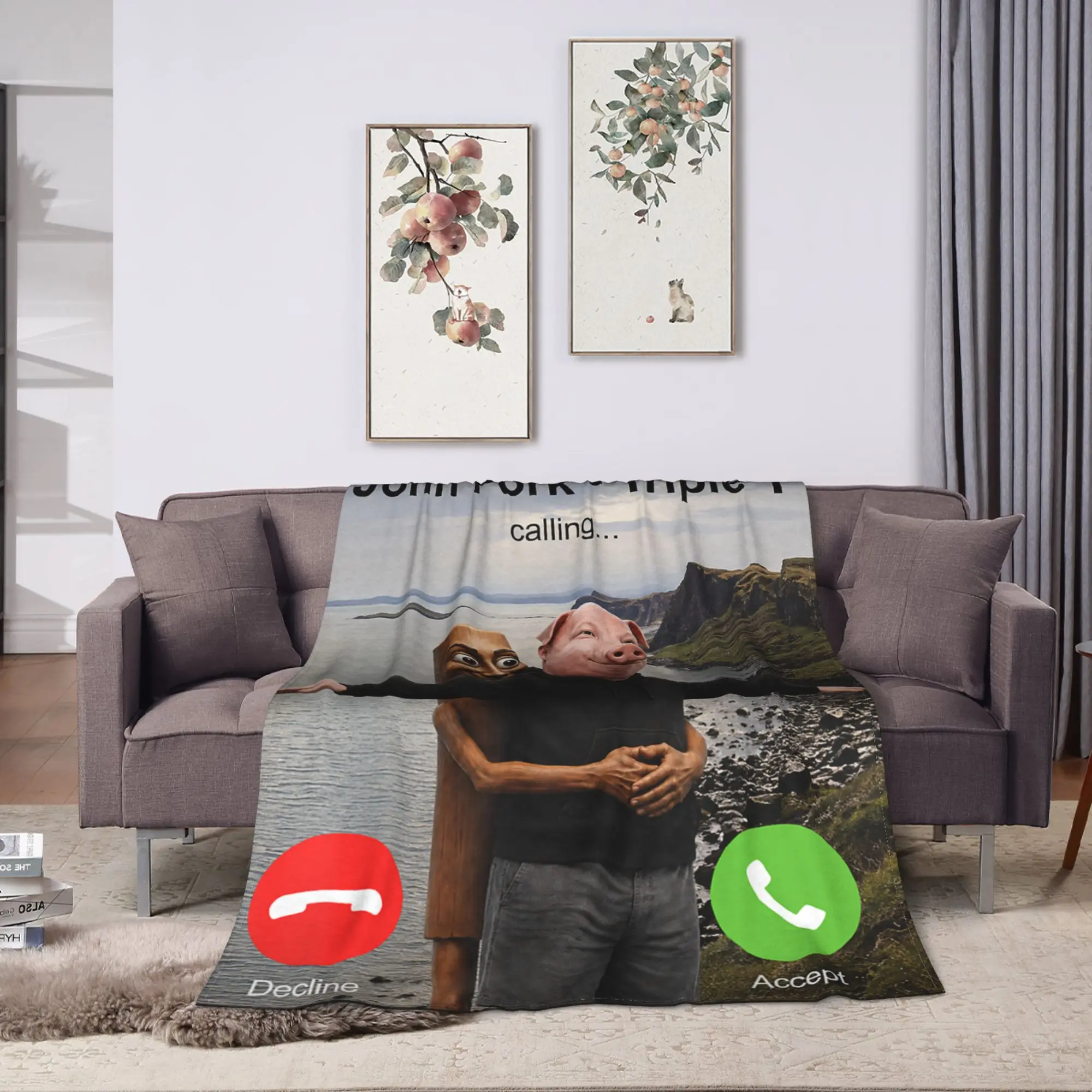 John Pork Triple T Calling Funny Viral Meme Brainrot Warm Soft Blanket Novelty Throw Blanket Home Decor Flannel Bedspread