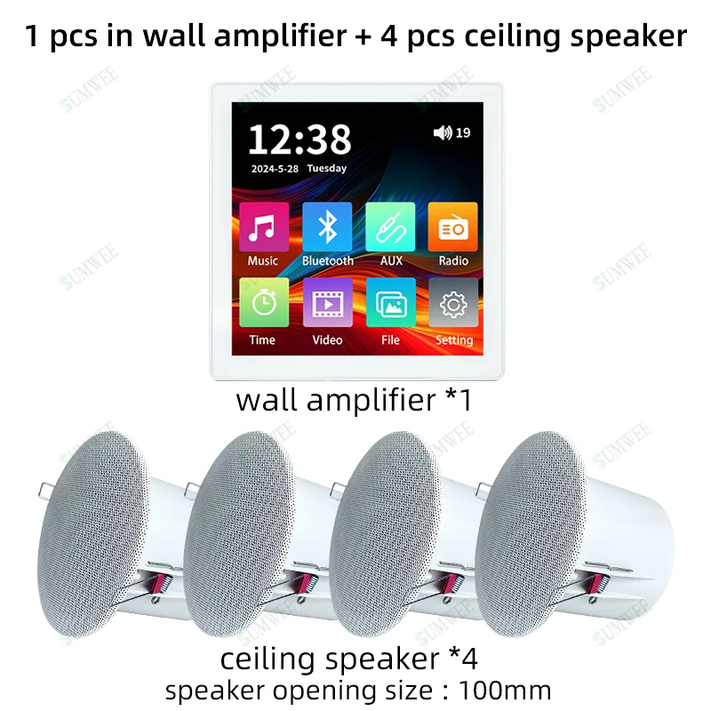 Home Audio 4-inch touchscreen Draadloze Bluetooth-compatibele wandversterker Fm-radio Plafondluidsprekers Bedieningspaneel Geluidssysteem