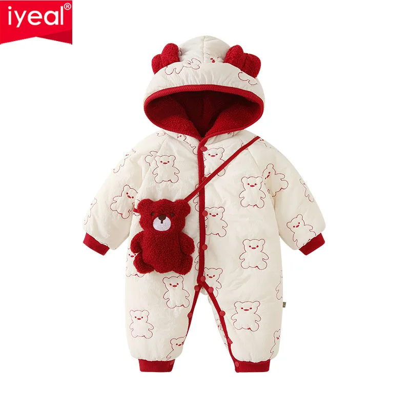 IYEAL طفل عيد الميلاد سميكة القطن رومبير بيبي بوي فتاة السنة الجديدة بذلة شتاء موضة جديدة الدافئة مقنعين بذلة