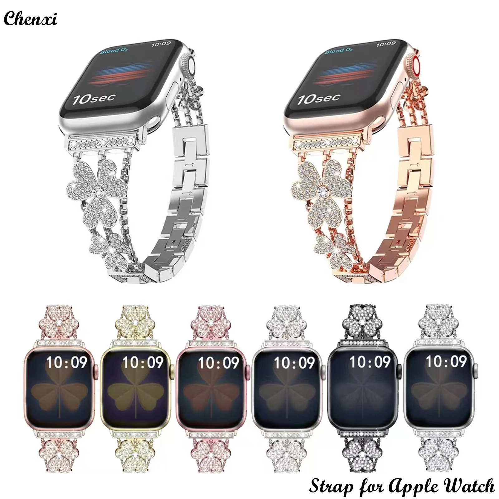 

Luxury Metal Strap for Apple Watch Band Bracelet Chain Iwatch Series87654321SE Ultra 45/44mm 41/40mm Bling Diamond Women Wrist