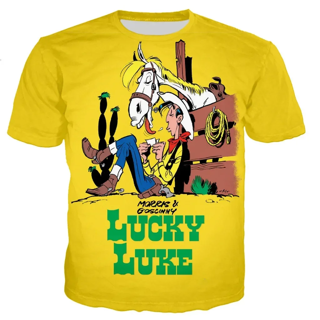 Trend New Lucky Luke Cartoon Animation 3DT T-shirt Print Street Wear Men's and Women's Fashion Oversized Crew Neck Short Sleeve