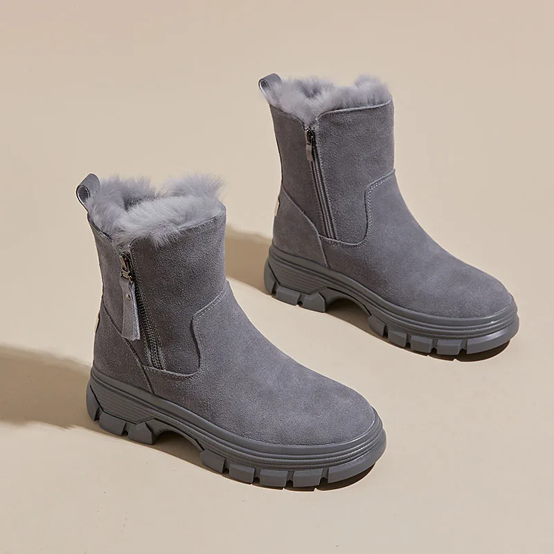 

Women's Genuine Leather Winter Boots 2025 New Women Thick Warm Ankle Boots Ladies Plush Suede Chelsea Boots Woman Winter Shoes