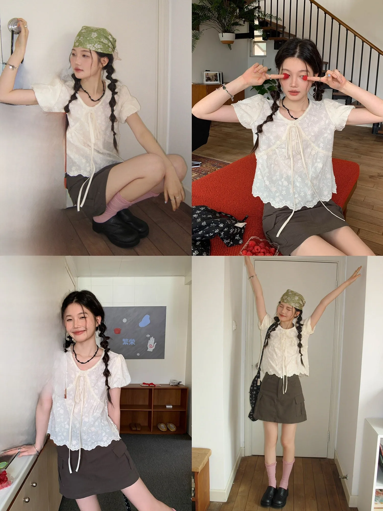 

Женская блузка с коротким рукавом и кружевными вставками, летняя коллекция 2026, новый корейский стиль, омолаживающий эффект, очень красивый топ, дышащий материал