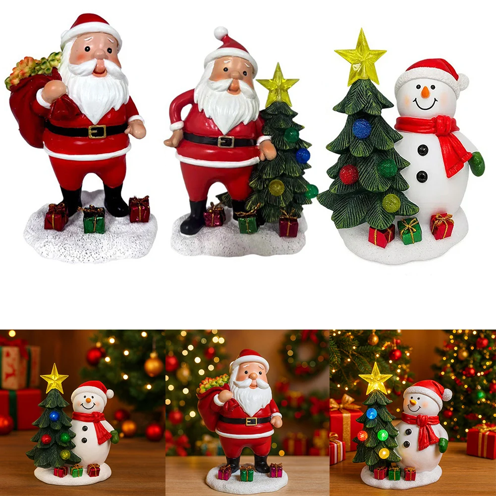 Фигурка Санта-Клауса на солнечной энергии с рождественской елкой для уличного праздничного декора, украшения ручной работы из смолы