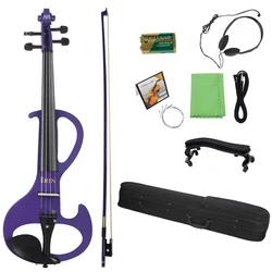 Professional 4/4 Electric Violin Fiddle Stringed Instrument Purple Electric Fiddle With Case Cable Headphone For Music Lovers