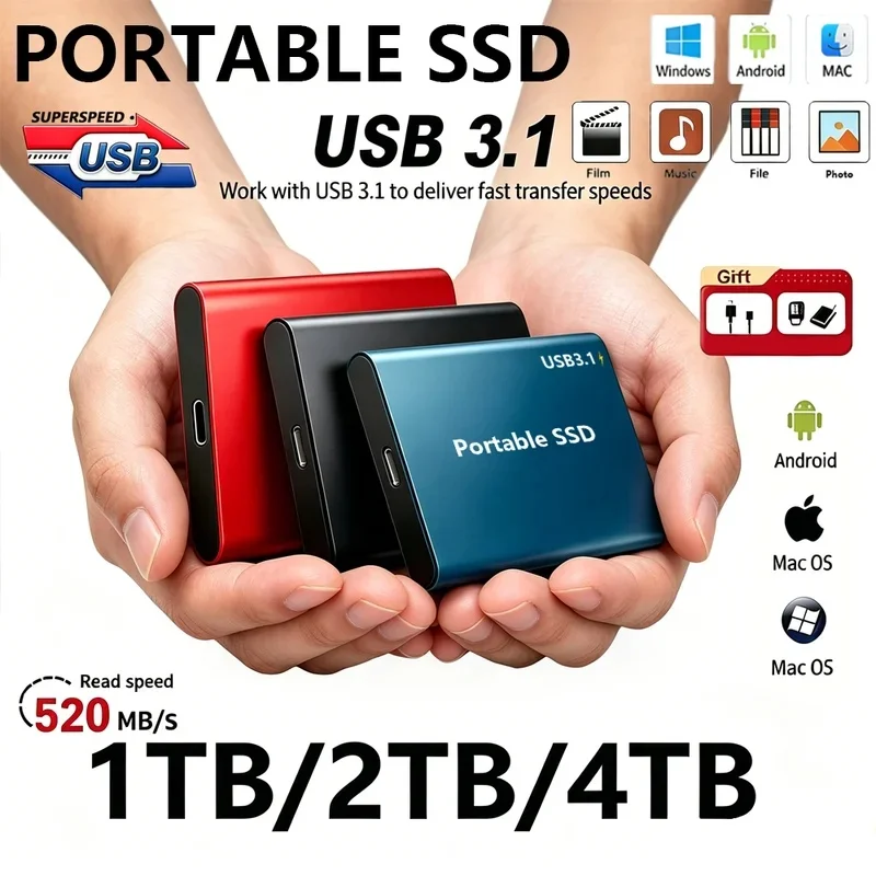 Reliable High Speed Portable External SSD 1TB 4TB 16TB 128TB Slim Solid State Storage for Notebook Laptop & Desktop JJ4136