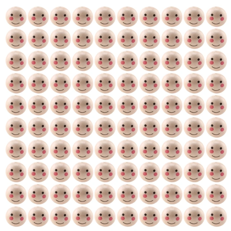 100pcs Natural Wood Beads Smiling Face Doll Head Loose Beads Charm Spacers for DIY Jewelry Making Handmade Accessories
