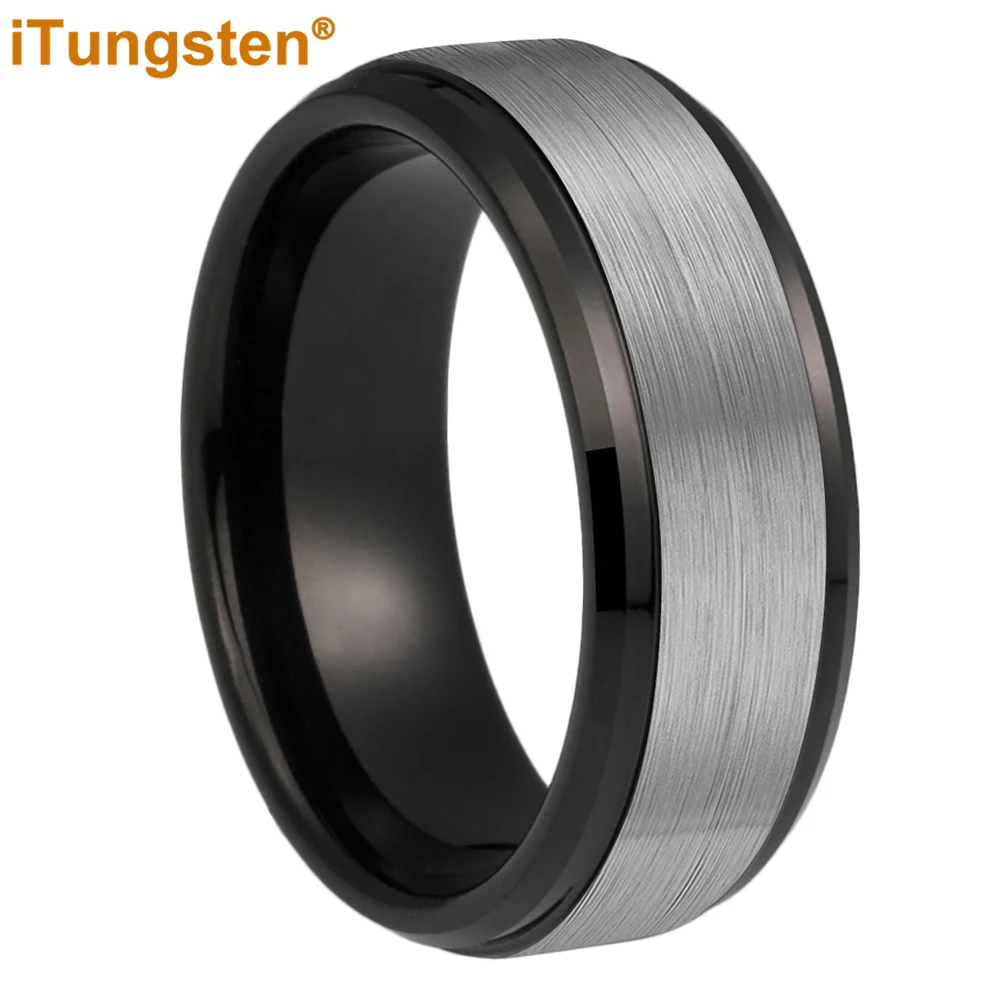 iTungsten 6mm 8mm Men Women Best Seller Ring Tungsten Engagement Wedding Band Trendy Jewelry Stepped Beveled Edges Comfort Fit