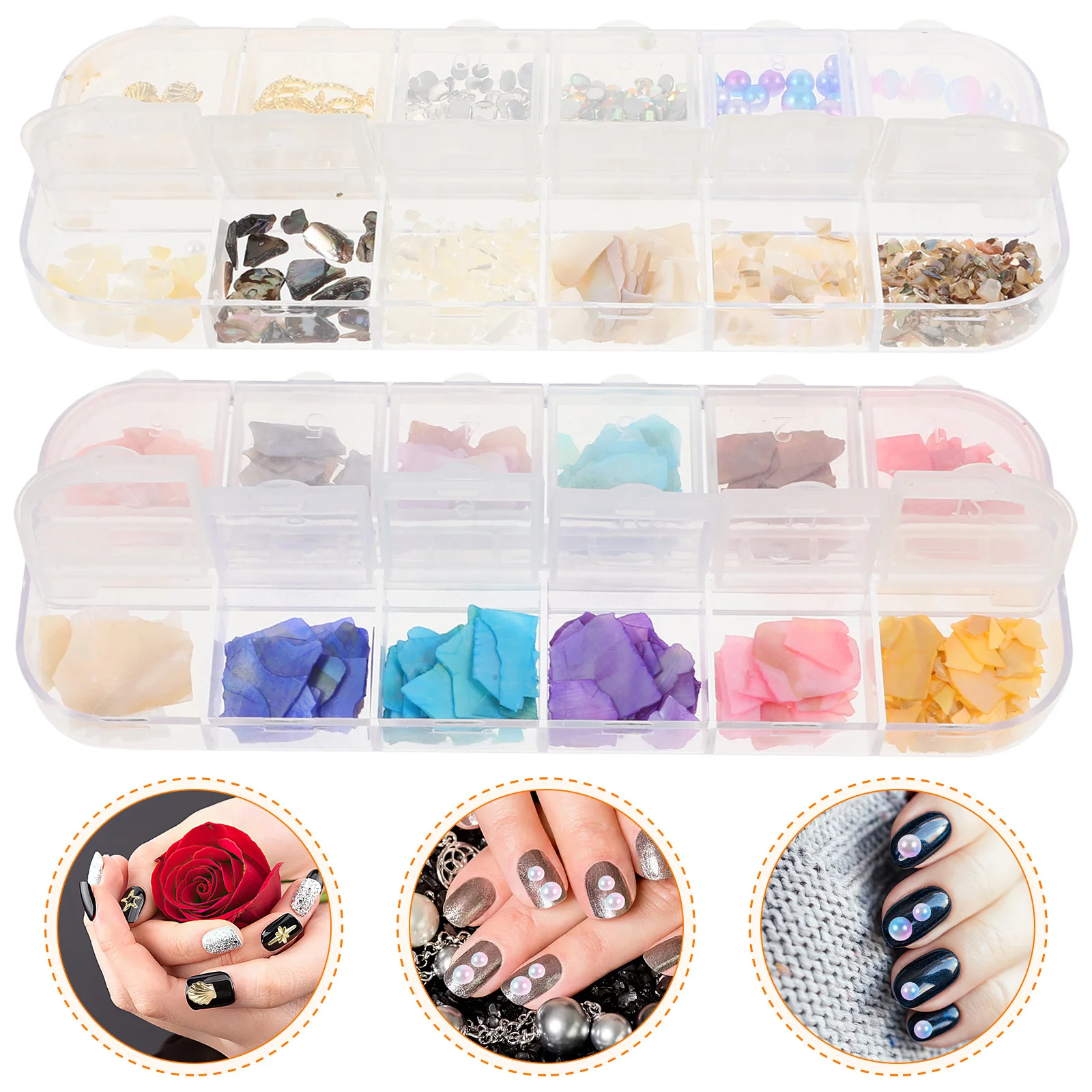 2Sets Shell Nagel Schmuck Stücke Set Abalone Stil Glänzende Nail art Zubehör Maniküre Werkzeuge Dekoration Kit Maniküre Werkzeuge