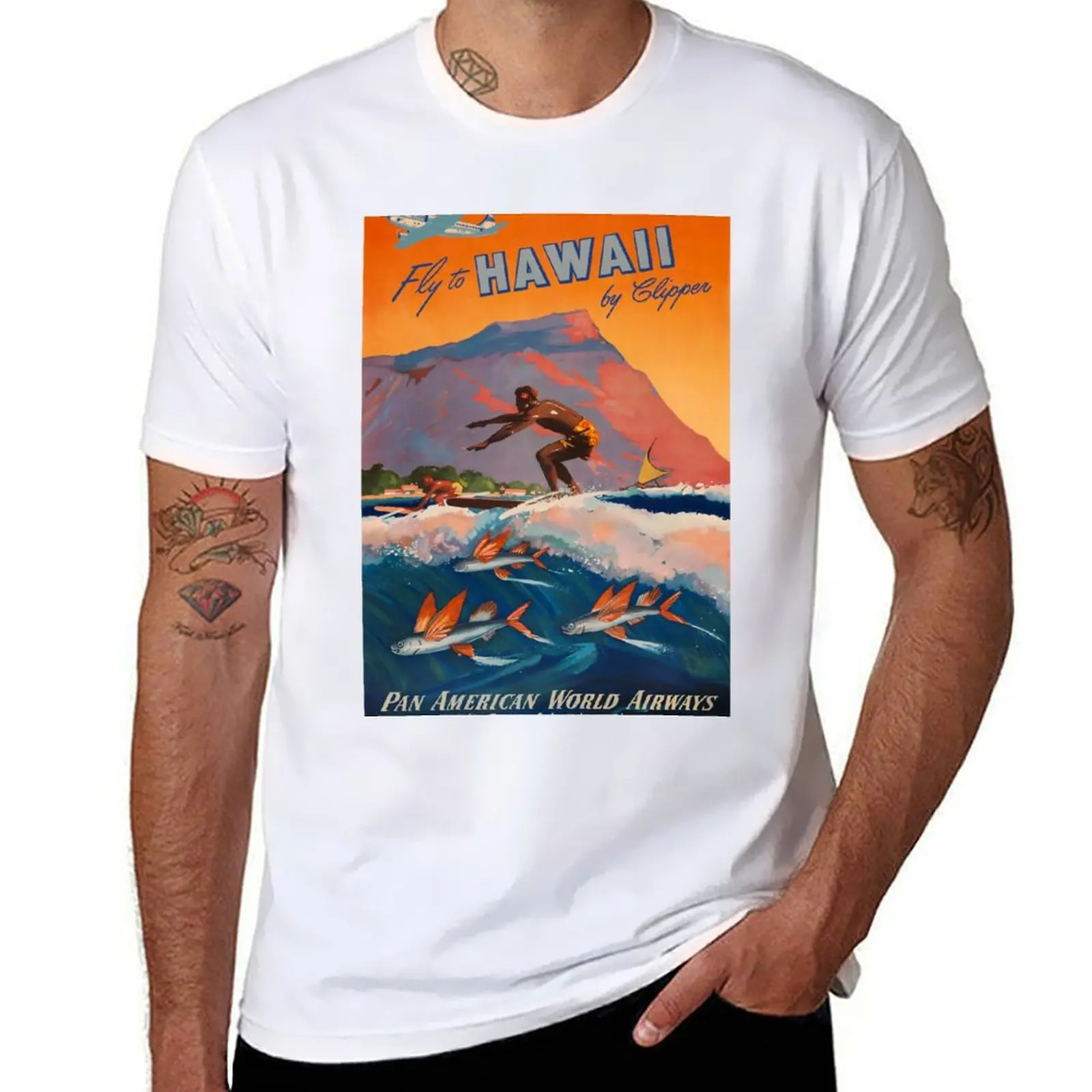 

t to man cotton cotton shirts travel t for man shirt poster T-Shirt vintage Hawaii Fly