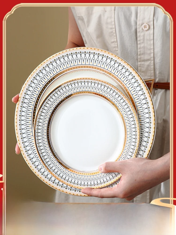 

Европейская керамическая тарелка для ужина, тарелка для стейка в западном стиле, посуда из костяного фарфора, японская плоская тарелка, 10 дюймов