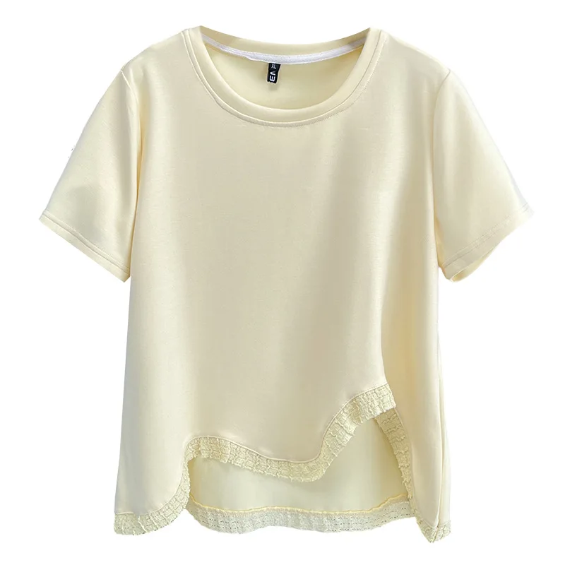 

Новый летний топ больших размеров, женская одежда, 100 кг, черная футболка с короткими рукавами RUFFLES нестандартной формы 2522