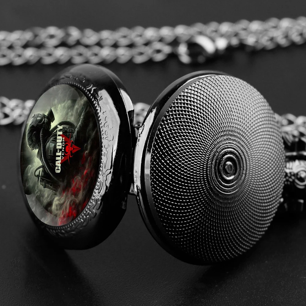 Reloj de bolsillo con cúpula de cristal Retro Call of Duty Ghosts - Regalo de joyería unisex de cuarzo negro