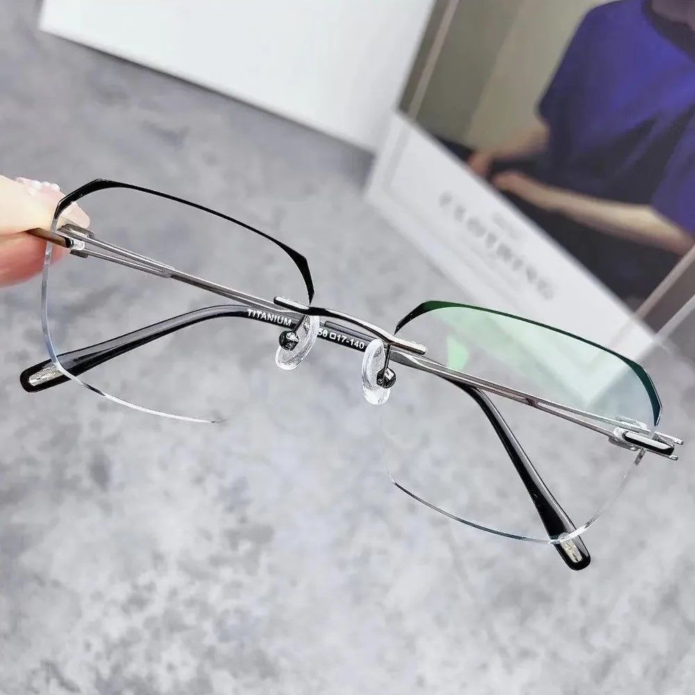 New Luxury and High Quality Pure titanium Elite Men Glasses Frameless Diamond Cut Anti Blue Light Myopia Optical Glasses Frame