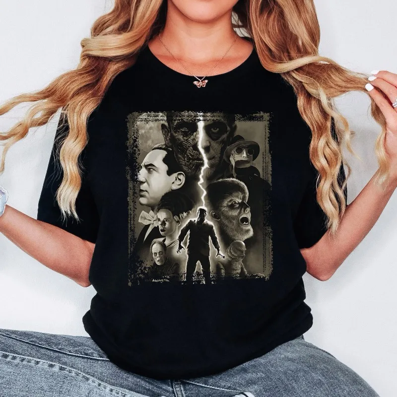 Camiseta Monster de película clásica de verano, camisa gótica, ropa Alt, Drácula, Frankenstein, adecuada para todas las mujeres, estilo gótico