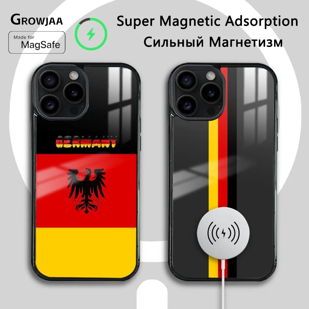 Germany Flag Emblem Phone Case For iPhone 16 15 14 13 12 11 Pro Max Plus Mini Magsafe Mirror Wireless Magnetic Cover