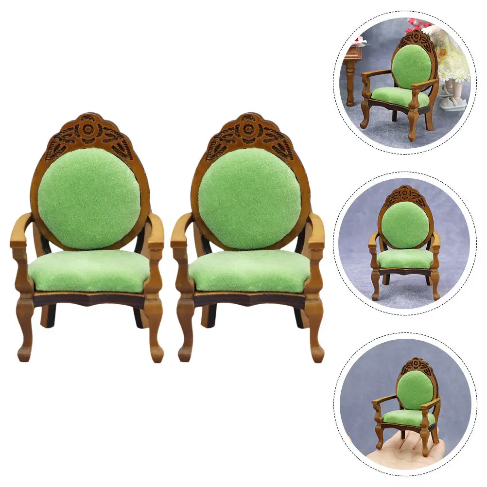 

2Pcs Mini Armchair Wooden Dollhouse Furniture for Mini House Decoration Photography Prop Kids Pretend Play Desktop Ornament