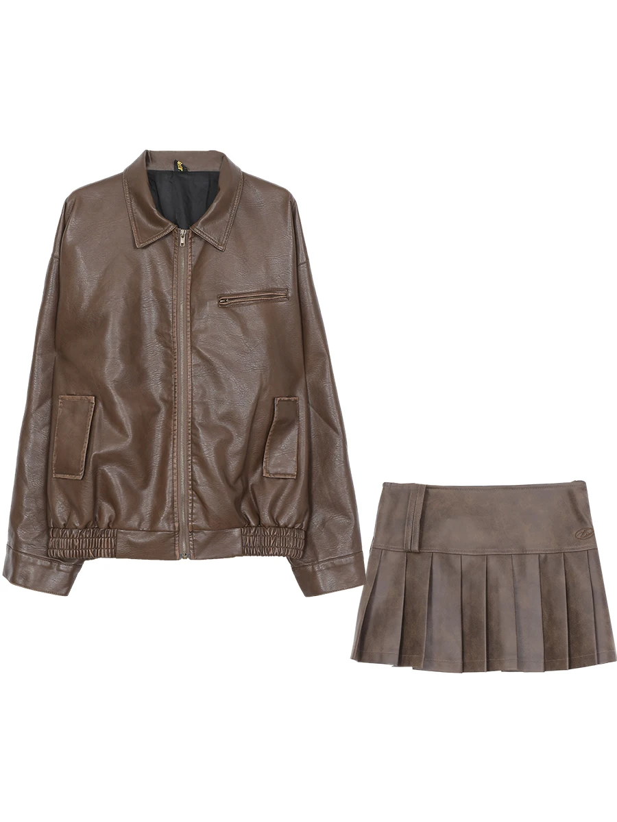 レッド人気ホールメラルレザージャケットレディース秋の新スタイル香港スタイルデザインヴィンテージバイクコーヒーカラージャケット