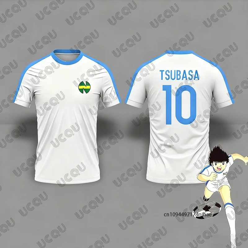 2 Piece Outfit Children Tracksuit Captain Tsubasa Football No.10 Print Tshirt+Shorts Set Casual Suit Sports Kids/Adult Clothes image 3