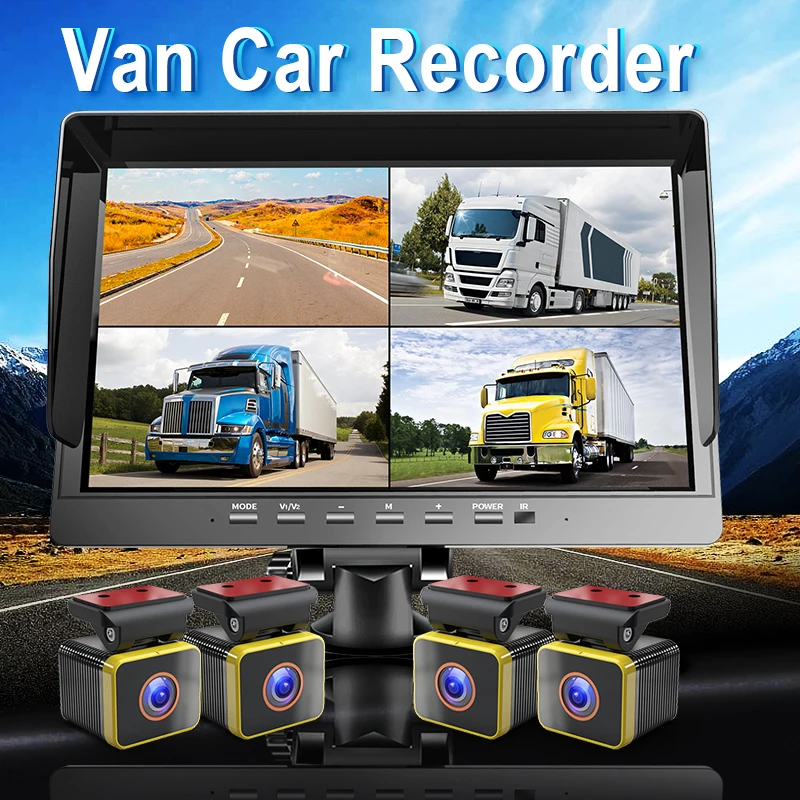 Front Left Right Rear View 10.1 Inch AHD Monitor 4 Channels Truck 1080P Backup Camera Kit Vehicle Safety Security System