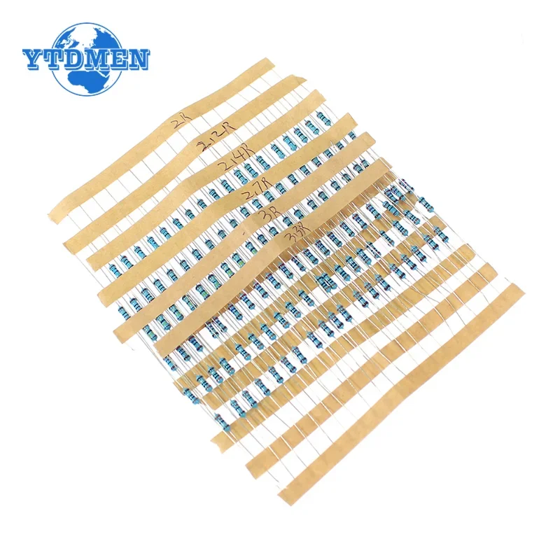 120PCS Metal Film Resistor Kit 1/4w 1% Resistance 2ohm 2.2ohm 2.4ohm 2.7ohm 3ohm 3.3ohm for Car Airbag Repair Resistor 0.25w