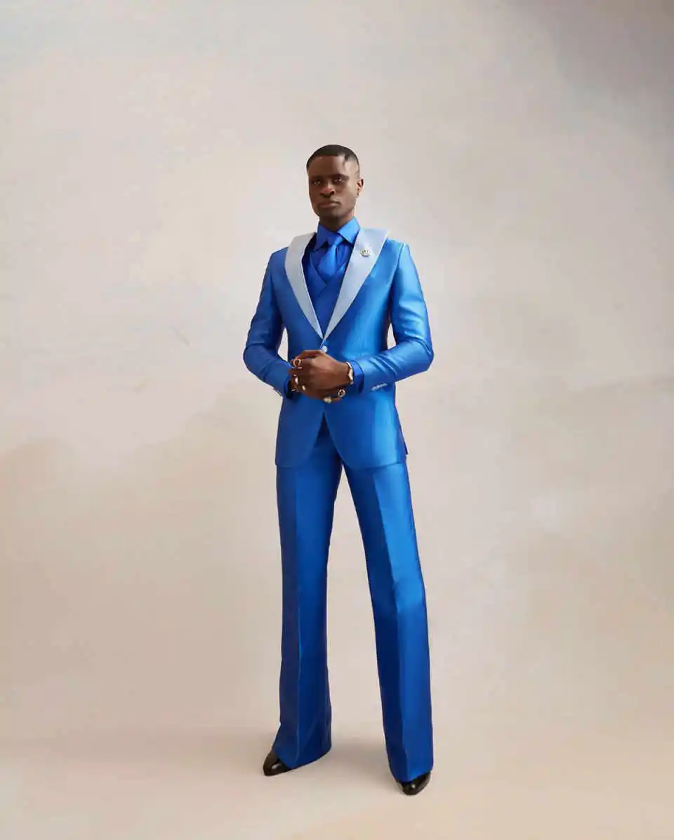 패션 남성 웨딩 정장 피크드 라펠 재킷 싱글 브레스티드 턱시도 3피스 코트 바지 조끼 비즈니스 파티 슬림핏 신랑 의상