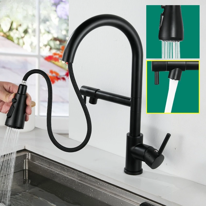 Kitchen 3-in-1 Water Filtration Faucet: Pull-Out Style | Choose a Kitchen Faucet | Hot and Cold Water Multifunctional Faucet