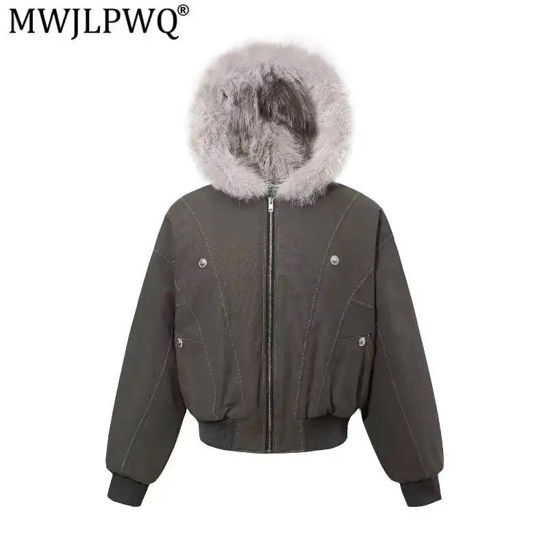MWJLPWQ Men's American Style Vintage Warm Thick Coat Tide Hooded Fur Collar Long Sleeved Zipper Cotton Jacket 2026 New 17374