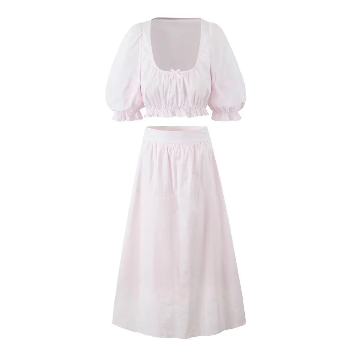 

Withered 2026 Spring New European And American Style French Bubble Sleeve Short Sleeve Open Waist Short Top And Skirt Set