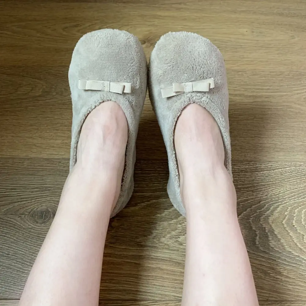 Closed Back Women House Slippers Soft Non-Slip Rubber Sole Indoor Floor Shoes Washable Bow Decor Warm Home Footwear Bedroom Use