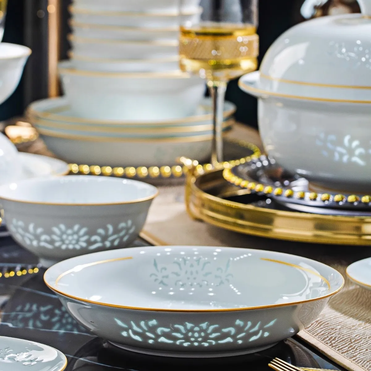 2022 Jingdezhen Dish Set, Household High-end Edge Celadon