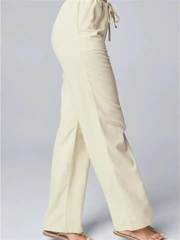 

Pure Color Straight Leg Women's Pants Loose Dstring Elastic Waist Summer New Sle Independent Station High Waist