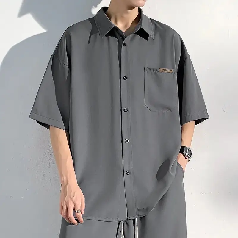 Ice Silk Short-sleeved Shirt Men and Women Summer Loose High-end T-shirt Jacket