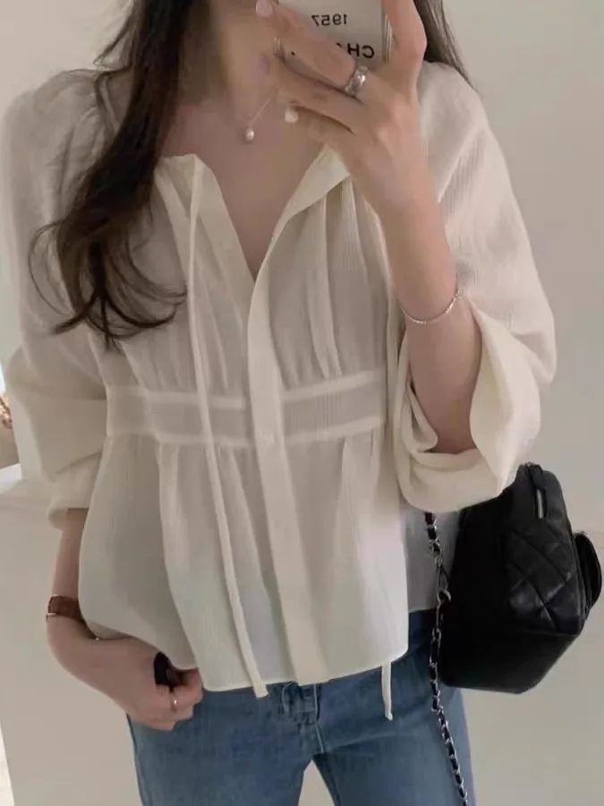 2025 New Fair Damen irt Schönes Taillen-Cinching-Design ort Sle Frühherbst Trendy Top Layered Kleidung