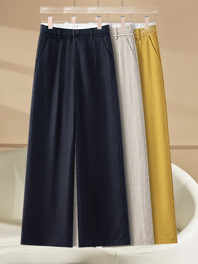 

Linen Skinny Wide Leg Pants Women Summer Thin New Style Casual Straight Tube Pants High Waist Commute Style Sun Protec...